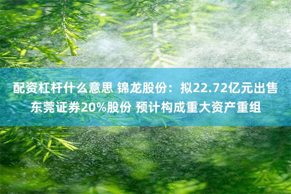 配资杠杆什么意思 锦龙股份：拟22.72亿元出售东莞证券20%股份 预计构成重大资产重组